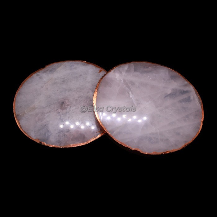 Round Crystal Quartz Coasters with Gold Plating