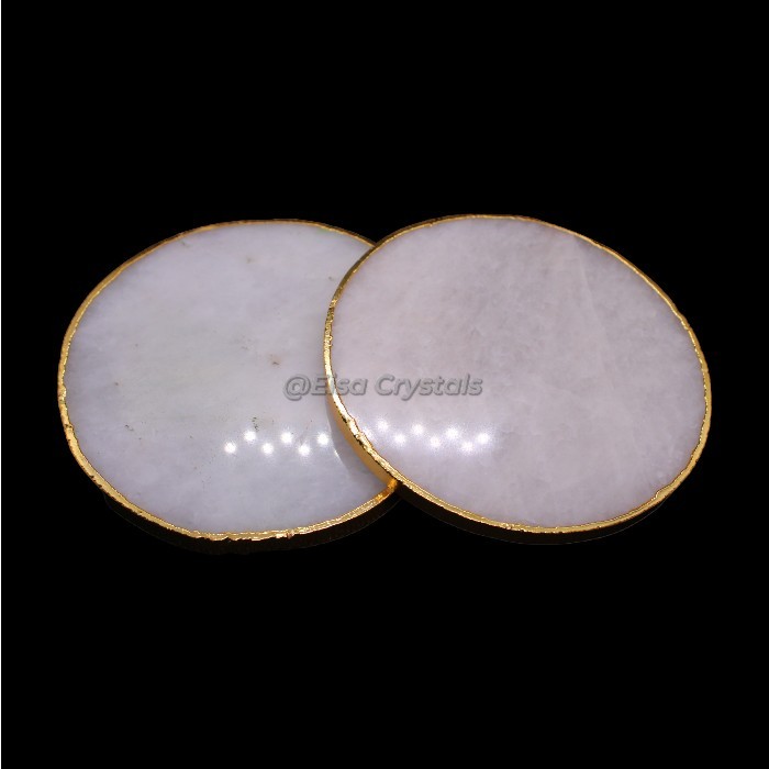 White Agate Coasters with Gold Plating