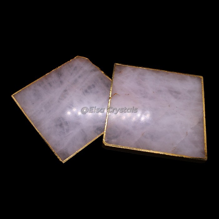 White Agate Square Coasters with Gold Plating
