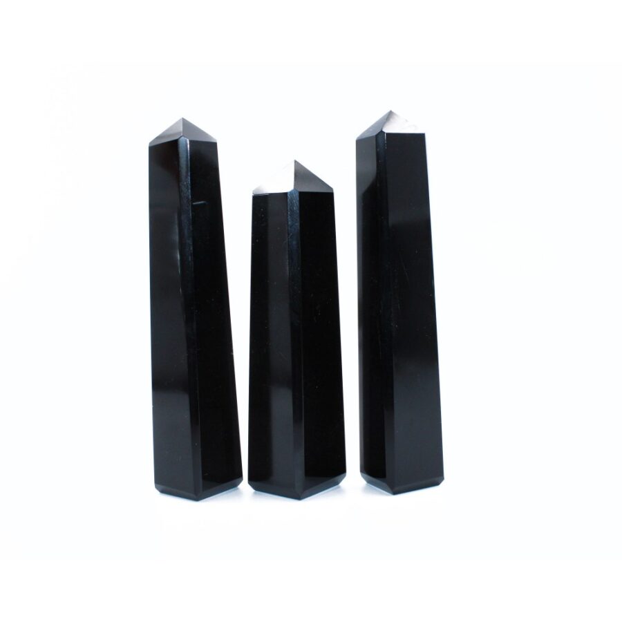 Black Obsidian 4 Faceted Obelisks Tower